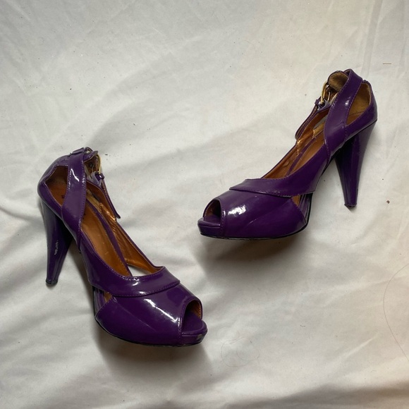 Women’s Purple Open Toe Sandal Pumps | Kitten Heel with Buckle Detail Size 8 - Picture 3 of 12